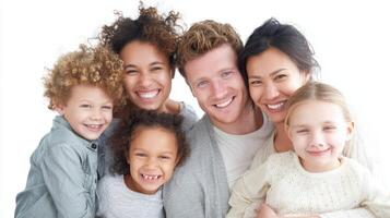 The happy family enjoying a joyful moment together in a bright setting. photo
