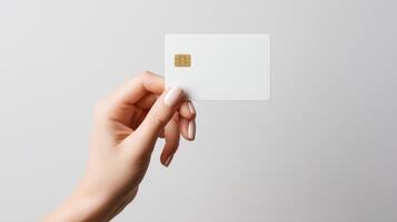 The minimalistic card held elegantly by a woman's hand against a soft background. photo