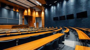 The modern auditorium designed for educational lectures and presentations. photo