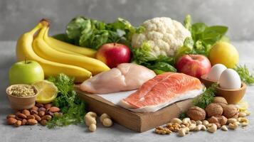 The vibrant assortment of fresh food ingredients for healthy meal preparation photo