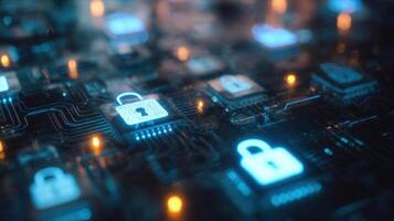 The Digital Landscape of Cybersecurity Featuring Glowing Lock Icons photo