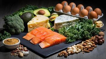 The vibrant arrangement of nutritious ingredients for a healthy meal preparation. photo
