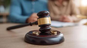 The gavel symbolizing the emotional process of divorce and legal separation. photo