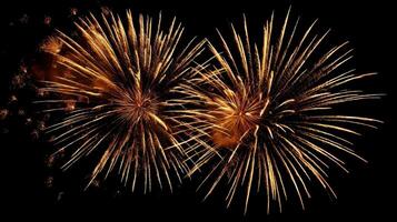The breathtaking spectacle of golden fireworks illuminating the night sky. photo