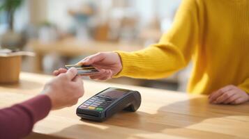 The seamless transaction with credit cards at a retail point of sale. photo