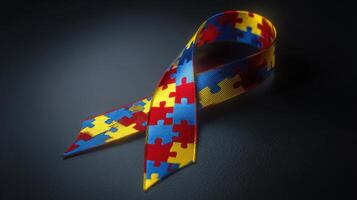 The colorful puzzle ribbon symbolizing autism awareness and support efforts. photo
