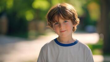 The carefree boy enjoying a sunny day in a beautiful outdoor setting. photo