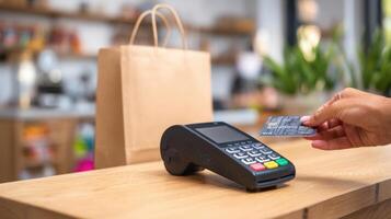 The payment terminal ready for a quick card transaction at the checkout. photo