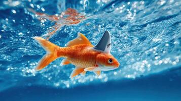 The Goldfish with a Shark Fin Swimming in Underwater Adventure photo