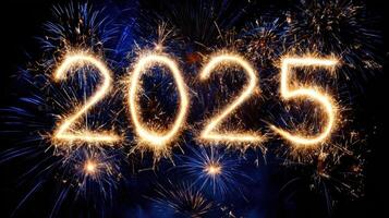 The dazzling fireworks display celebrating the arrival of the year 2025. photo