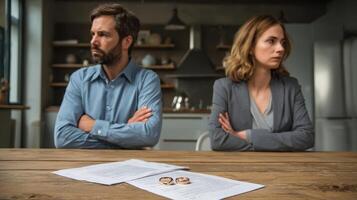 The couple facing emotional turmoil over divorce and separation decisions. photo