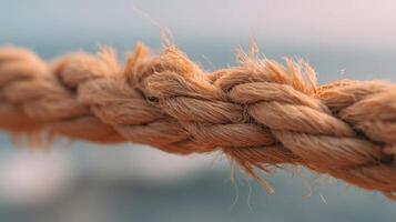 The intricately woven rope showcasing natural fibers against a blurred background. photo