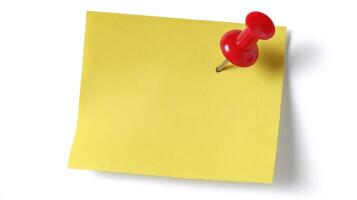 The yellow sticky note with a red pushpin attached for reminders. photo