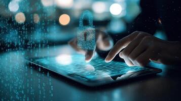 The secure tablet interface showcasing digital privacy and modern technology. photo