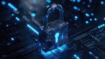 The glowing digital lock symbolizing cybersecurity in a tech-driven world. photo