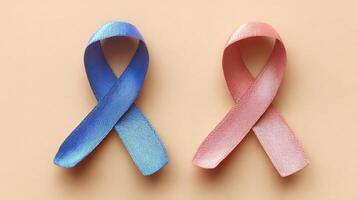 The blue and pink awareness ribbons symbolizing hope and support for various causes. photo