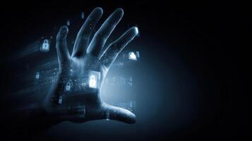 The Hand Reaching for Digital Security and Connectivity in a Virtual Realm photo