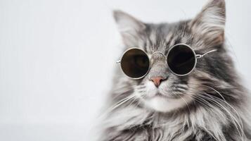 The stylish cat wearing sunglasses with a confident and playful expression. photo