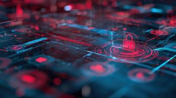 The digital lock symbolizing cybersecurity in a futuristic network environment. photo