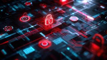 The Digital Lock Symbolizing Cybersecurity in a High-Tech Environment. photo