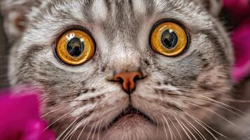 The captivating gaze of a charming cat with unique golden eyes. photo