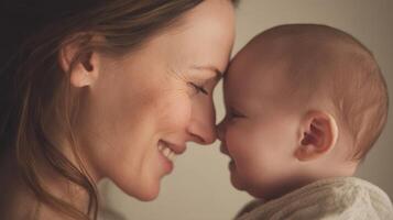 The tender moment between a mother and her baby in loving embrace. photo