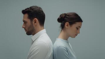 The couple facing emotional distance in a minimalist setting photo