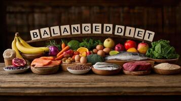 The Balanced Diet Display Featuring Fresh Ingredients and Healthy Options photo