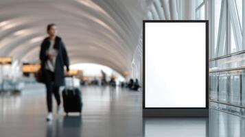 The Blank Display in a Modern Airport Terminal Ready for Advertising photo