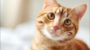 The adorable orange cat displaying curiosity and charm in a cozy setting. photo