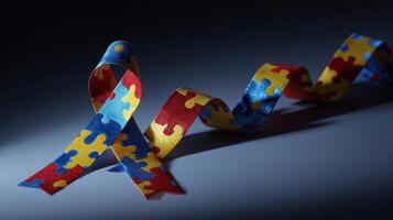 The colorful autism awareness ribbon showcasing hope and support for the community. photo