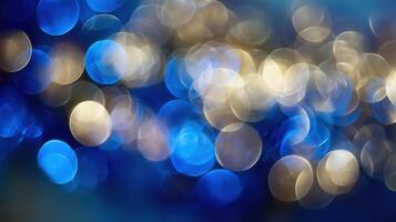 The captivating bokeh effect with blue and golden shimmering lights. photo