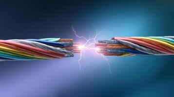 The Broken Wires Sparking with Electricity in a High-Tech Environment photo