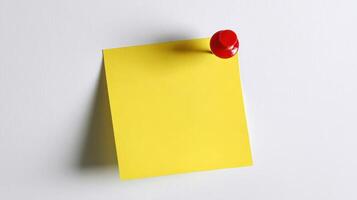 The yellow sticky note pinned neatly against a clean white background. photo