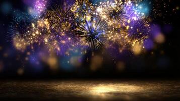 The vibrant fireworks creating a stunning celebration atmosphere in the night sky. photo