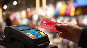 The Payment Process at a Modern Retail Checkout with a Credit Card photo