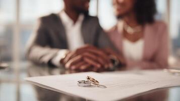 The elegant wedding rings symbolizing love and commitment between a couple photo
