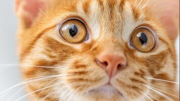 The adorable orange cat with captivating eyes looking directly at the camera. photo