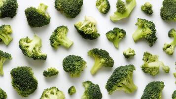 The vibrant assortment of fresh broccoli clusters on a clean background photo