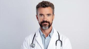 A male doctor with a beard and a stethoscope photo