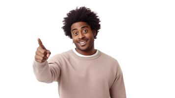 A man with an afro is pointing at something photo