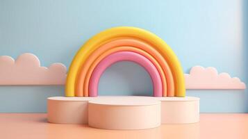 3d render of a colorful rainbow in front of a blue background photo