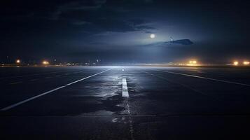 A night time shot of an empty airport runway photo