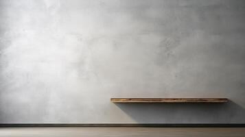 Empty room with concrete wall and wooden shelf photo