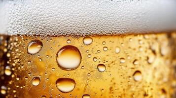 Close up of a glass of beer with water droplets photo