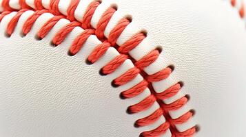A close up of a baseball with red stitching photo