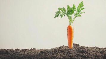 A carrot growing in the dirt photo