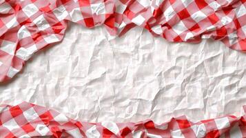 Checkered red and white paper background with a hole in it photo