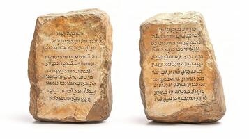 Two large stone tablets with hebrew writing on them photo