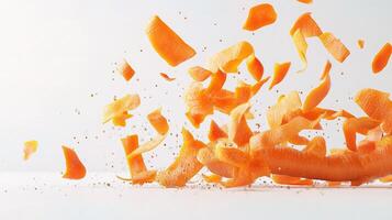A bunch of orange slices are being thrown around photo